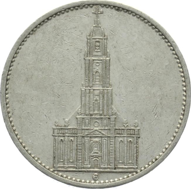 3. Reich 5 Mark 1934 G - Garnisonskirche von Potsdam